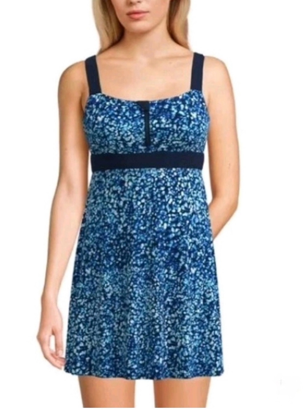 Lands’ End Blue Zip Front Swim Dress Tankini Large